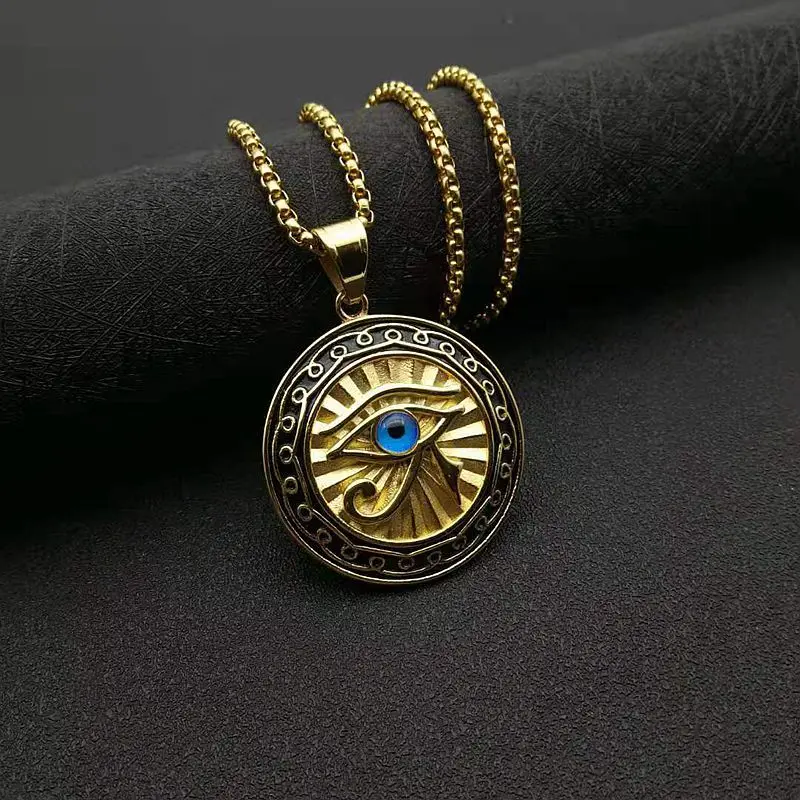 

Ancient Egypt Eye of Horus Round Medal Pendant Necklace for Men Women Vintage Classic Amulet Necklace Jewelry Gift