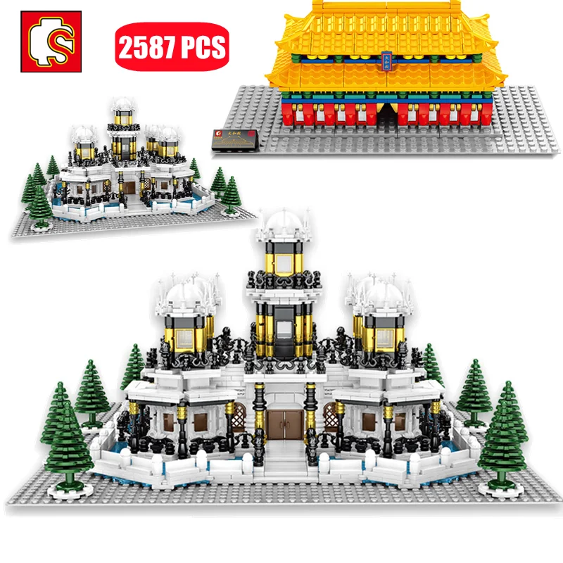 

Строительные блоки SEMBO, конструктор в китайском стиле, древняя архитектура, дворец, уличный вид, игрушки для детей