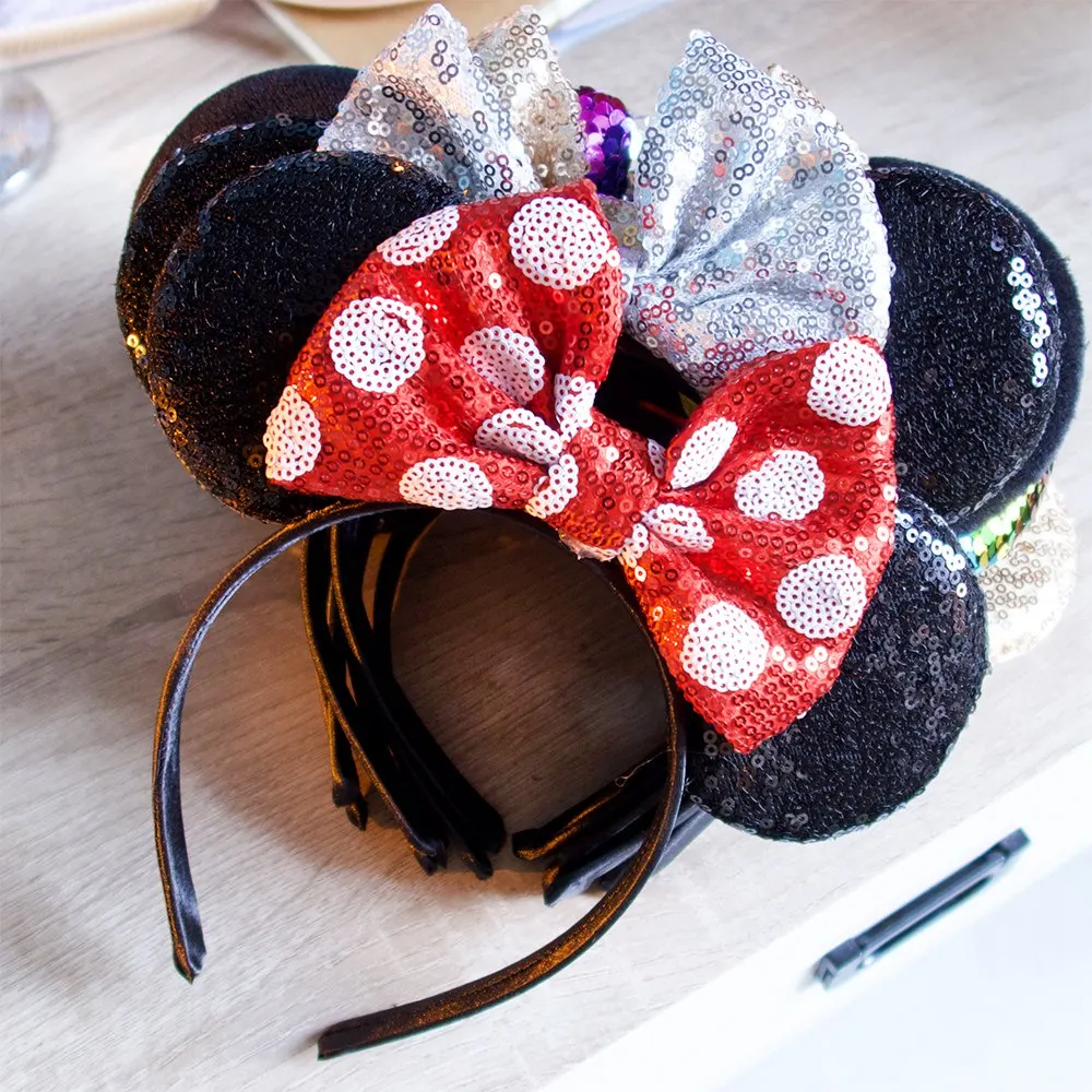 

8.6 Inches Big Bows Cute Mouse Ears Sequins Headband Sweet Dot Leopoard Hair Hairhoop Cartoon Lovely Hair Accessories