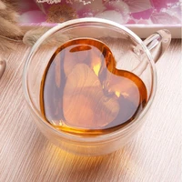 creative double layer high borosilicate glass tea cup couple heart shaped coffee cup household milk tea juice cup with handle