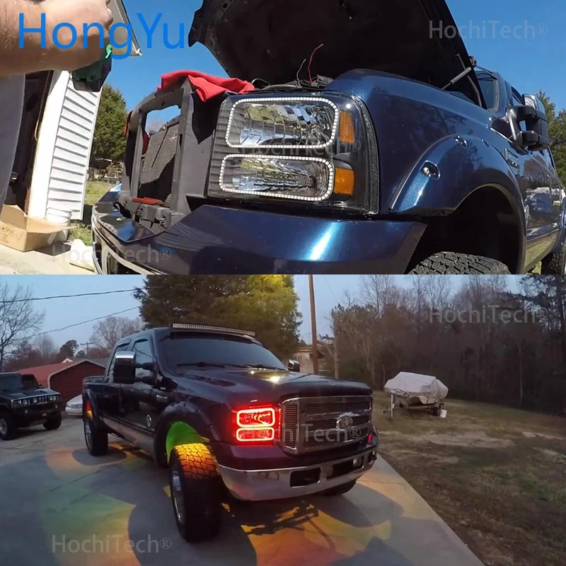 Для Ford F-250 F250 2005 2006 2007 RGB светодиодный ангельские глазки многоцветный с Halo кольцом дистанционное управление фар