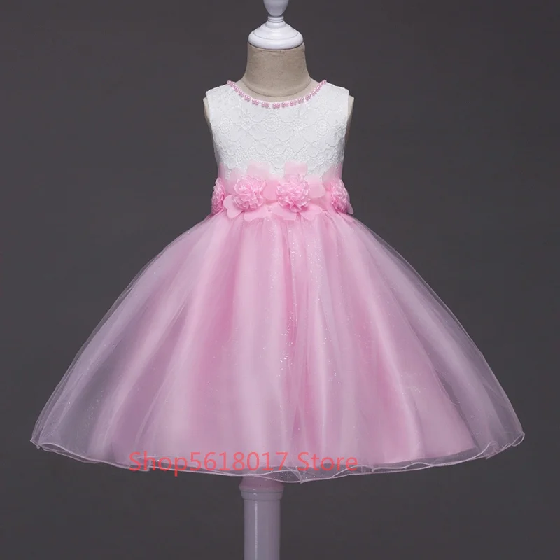 

Girls Dresses New Sweet Princess Dress Baby Kids Girls Clothing Wedding Party Dresses Children Clothing White Red Pink Applique