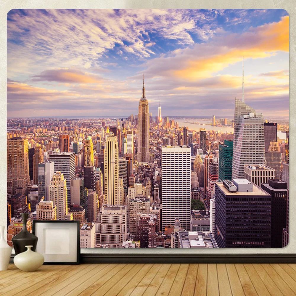 

Prosperous City New York Background Cloth Home Art Tapestry Bohemian Decorative Tapestry Hippie Large Size Sheet Sofa Blanket
