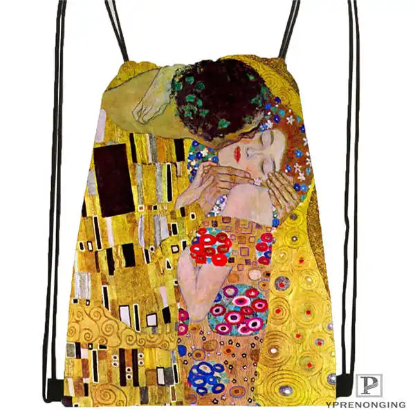 Custom gustav_klimt _ походная сумка на шнурке милый рюкзак для детей (черная спинка) 31x40 см