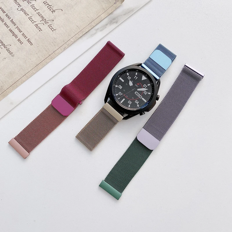 

for Samsung Galaxy Active 2 20mm 22mm Milanese Stainless Steel Loop Strap for Samsung Galaxy Active2 Luxury Magnet Belt Band