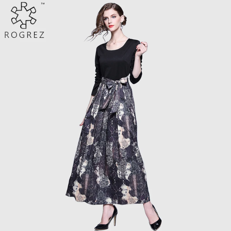 ROGREZ/черное винтажное элегантное тонкое длинное платье с цветочным принтом