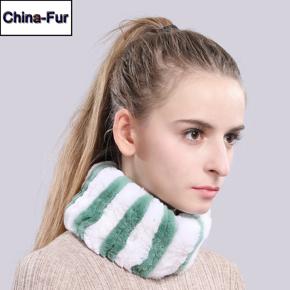 Brand Quality Good Elastic Women Real Rex Rabbit Fur Headband Scarf Luxury Lovely Girls Natural Ring Scarves |