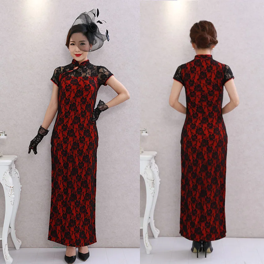 Традиционное Кружевное платье-Ципао для женщин платье в Восточном китайском
