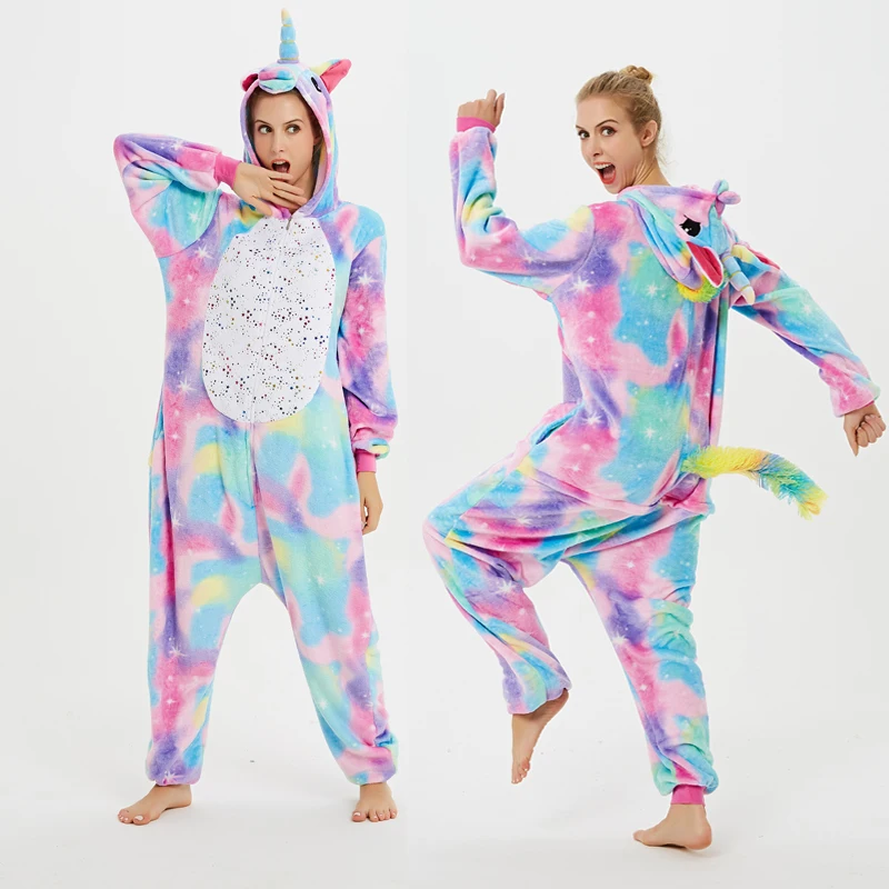 Пижамный комплект Kigurumi в виде единорога женские пижамы животных зимняя