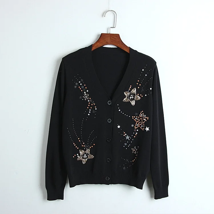 Роскошный кардиган с вышивкой бисером женский свитер весна 2019 Новый однобортный