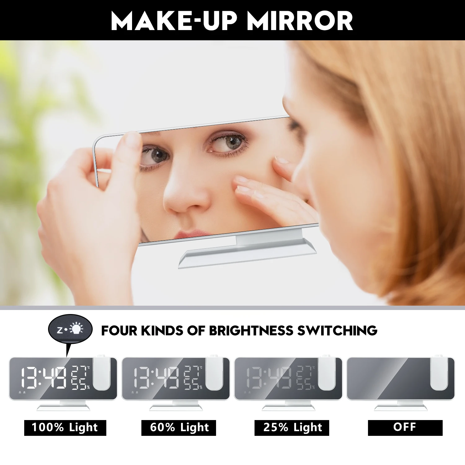LED Mirror Alarm Clock Table Digital Ceiling Projector USB Wake Up FM Radio Time Bedroom Bedside | Дом и сад