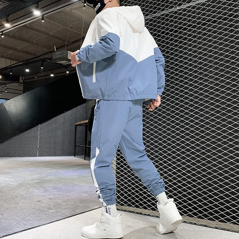 Dropshipping Patchwork Hip Hop Casual Men's Sets 2022 Korean Style 2 Piece Sets Clothes Men Streetwear Fitness Male Tracksuit images - 6