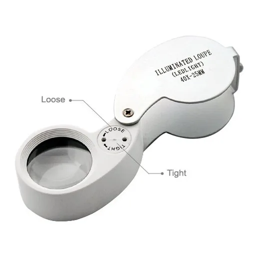 

40 X 25mm Glass Lens Jeweler Loupe nifier With LED-Silver