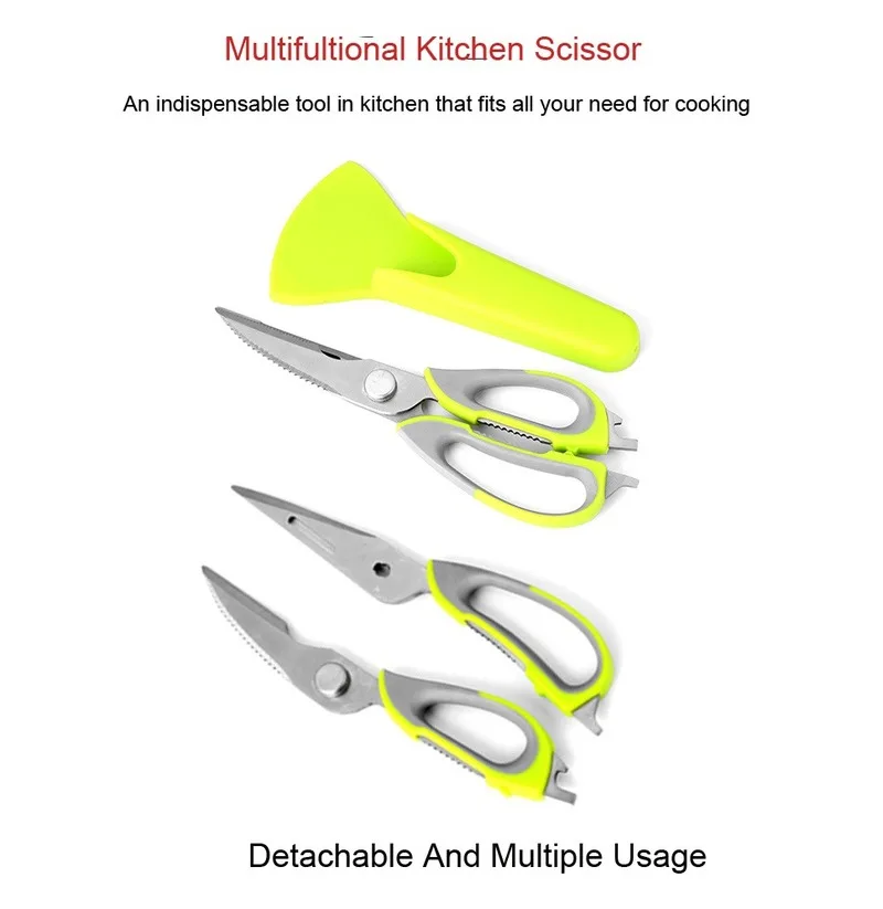 

7 In 1 Kitchen Scissors Magnetic Knife Seat Removable Stainless Steel Scissors For Fish Chicken Cutter Shears Cooking 2020 New