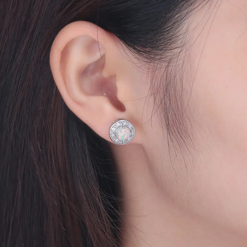 Женские серьги пусеты CiNily с белым огненным опаловым фианитом опт и розница 10 мм