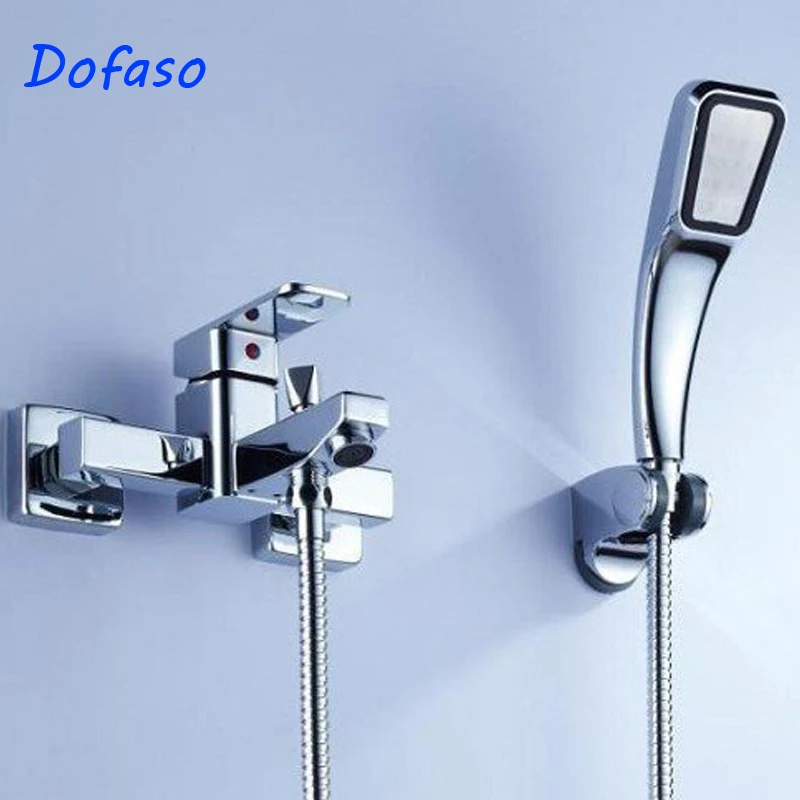 

Dofaso Bathroom Bathtub Faucet Shower Set Outlet Wall Mounted Hot Cold Water Mixer Tap with Shower Head Hose Holder Tap