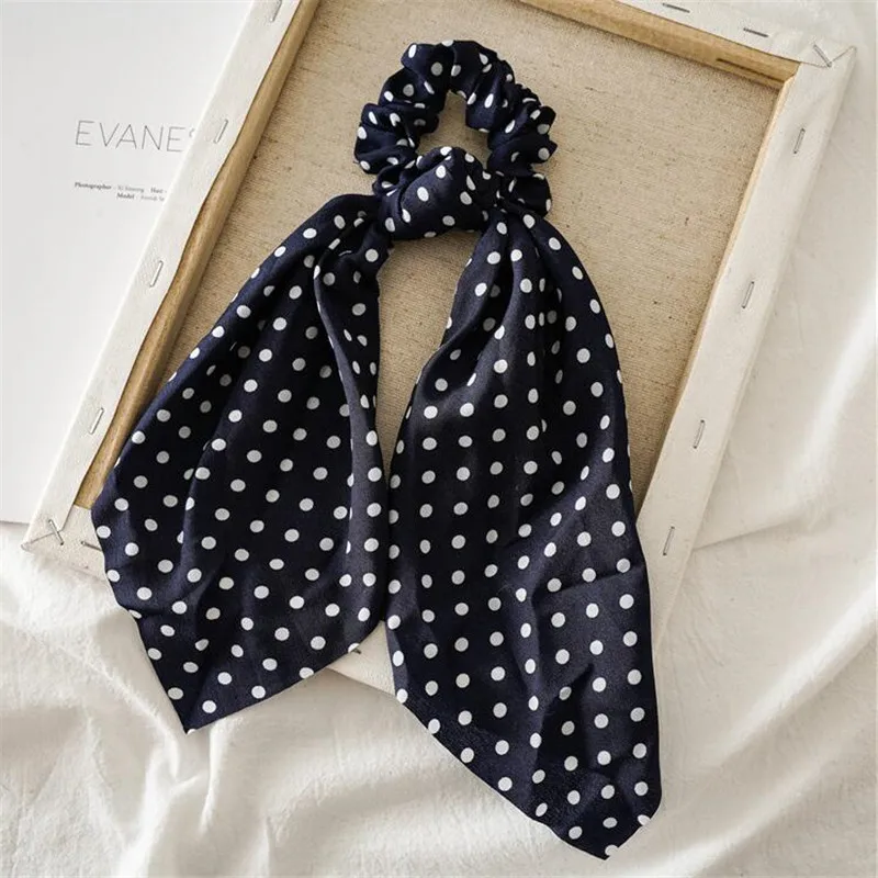 navy blue Модный летний шарф «конский хвост», эластичная веревка для волос для женщин, Галстуки для волос, резинки для волос, резинки для волос, винтажные ленты для волос в горошек - Цвет: navy blue