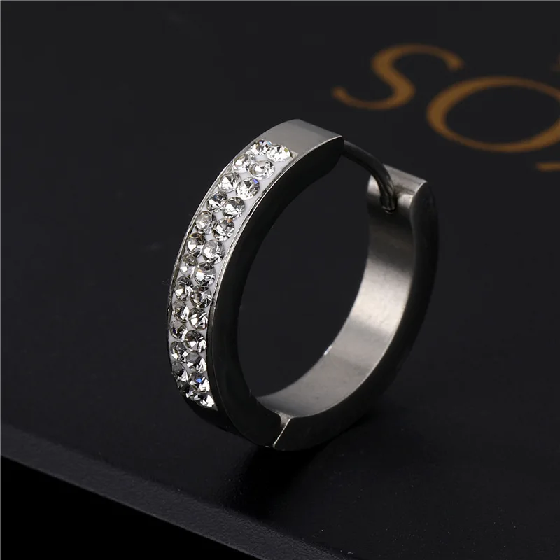 

1Pcs/Hip Hop Fashion Round Earrings Rhinestone Stainless Steel Trendy Men&Women Couple Earrings Casual Fine Gift Jewelry