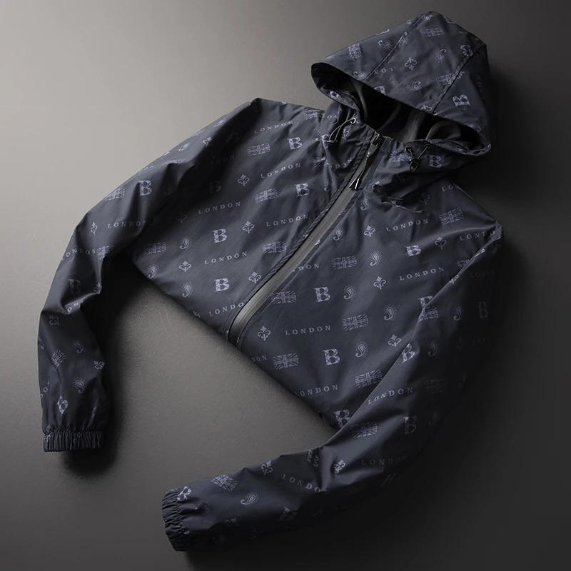 

Quality Autumn High Designer Men Hooded Jacket B Letter Embroidery Mens Jacket with Hat Outerwear Coat 4XL 5XL