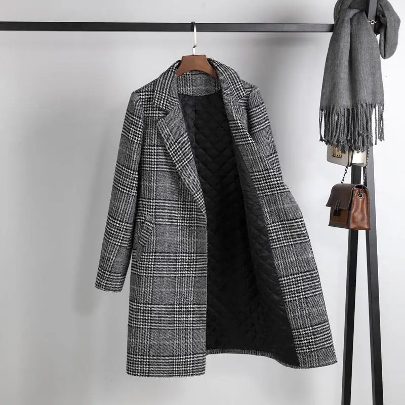 

2020 New Autumn Winter Women Thicken Plus cotton Plaid Jacket Coat Plus size Slim long Outwear Casual Female Winter Woolen Coats