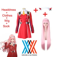 anime darling in the franxx code002 cosplay costume high school girl uniform red dress pink wig demon headdress