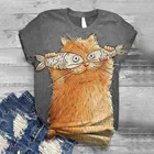 Размера плюс футболка для женщин летние топы с короткими рукавами и 3D животного с принтом кота; О до образный вырез; Футболка Harajuku футболка уличная Camiseta