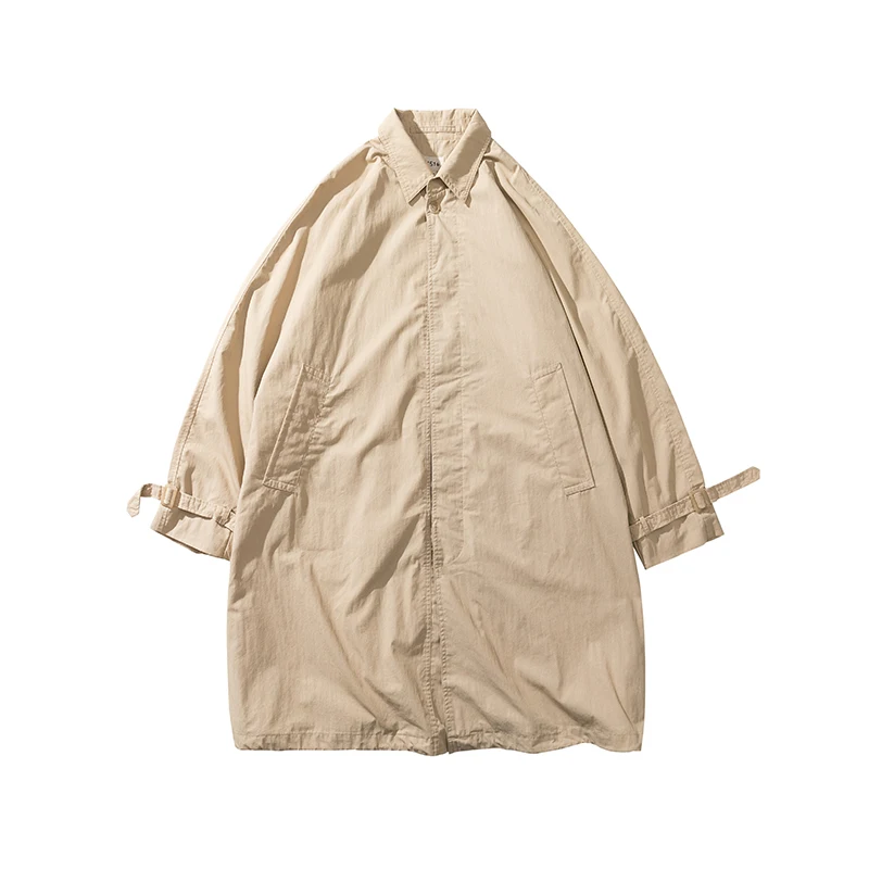 

Neutral day Vintage medium length windbreaker coat men's Hong Kong Style autumn casual solid loose oversized coat