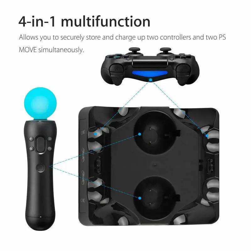 Контроллер Зарядное устройство Док-станция для PS4/MOVE/PS4 VR 4 в 1 многофункциональная