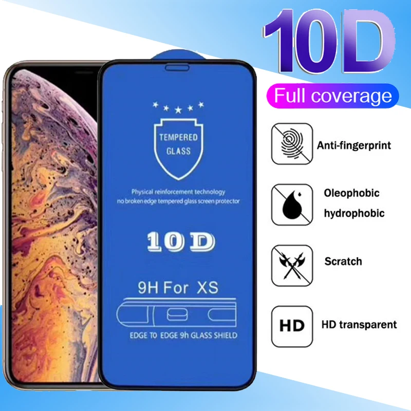 10 шт. 10D закаленное стекло для iPhone 12 Mini 11 Pro Max XS XR X 8 7 6 6S Plus SE полное покрытие