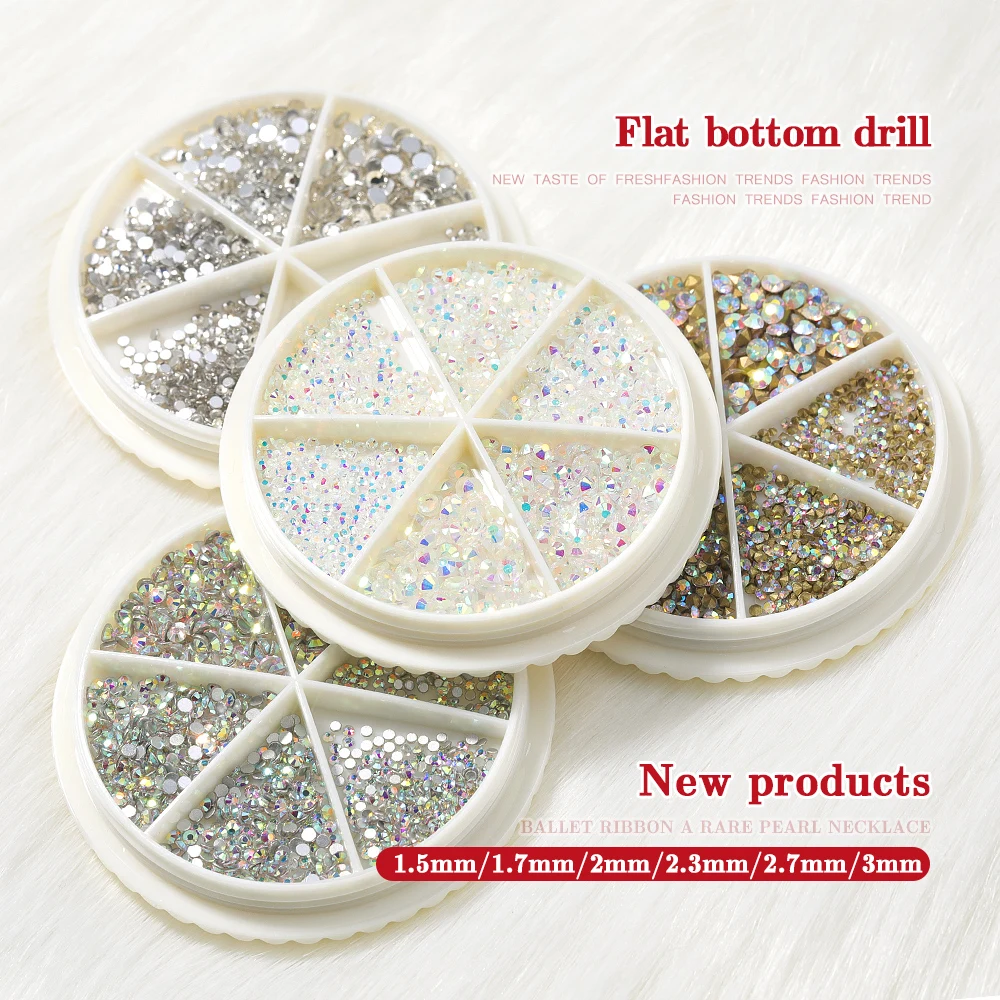 

Hnuix nail art small size 0.8-3mm flat bottom drill point bottom mixed size 3D design super flash diamond jewelry manicure DIY d