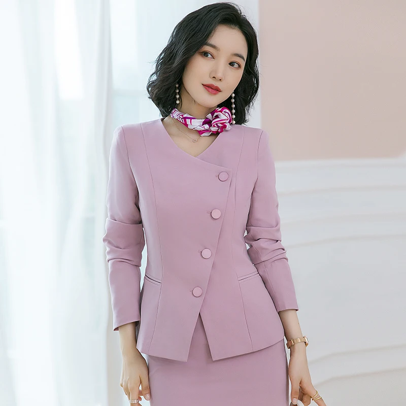 

Hotel front desk work clothes white professional suit women's long sleeves ol fashion temperament jewelry store long dress