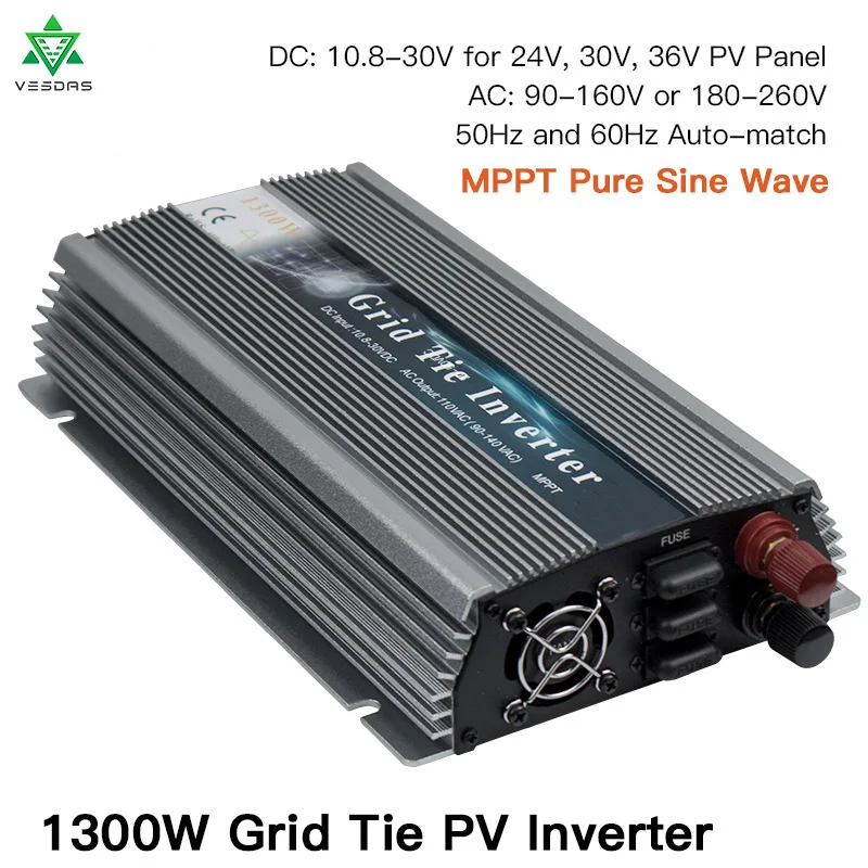 MPPT 1300 Вт Солнечный на сетке галстук инвертор 18 в 36 60 72 ячеек Чистая синусоида