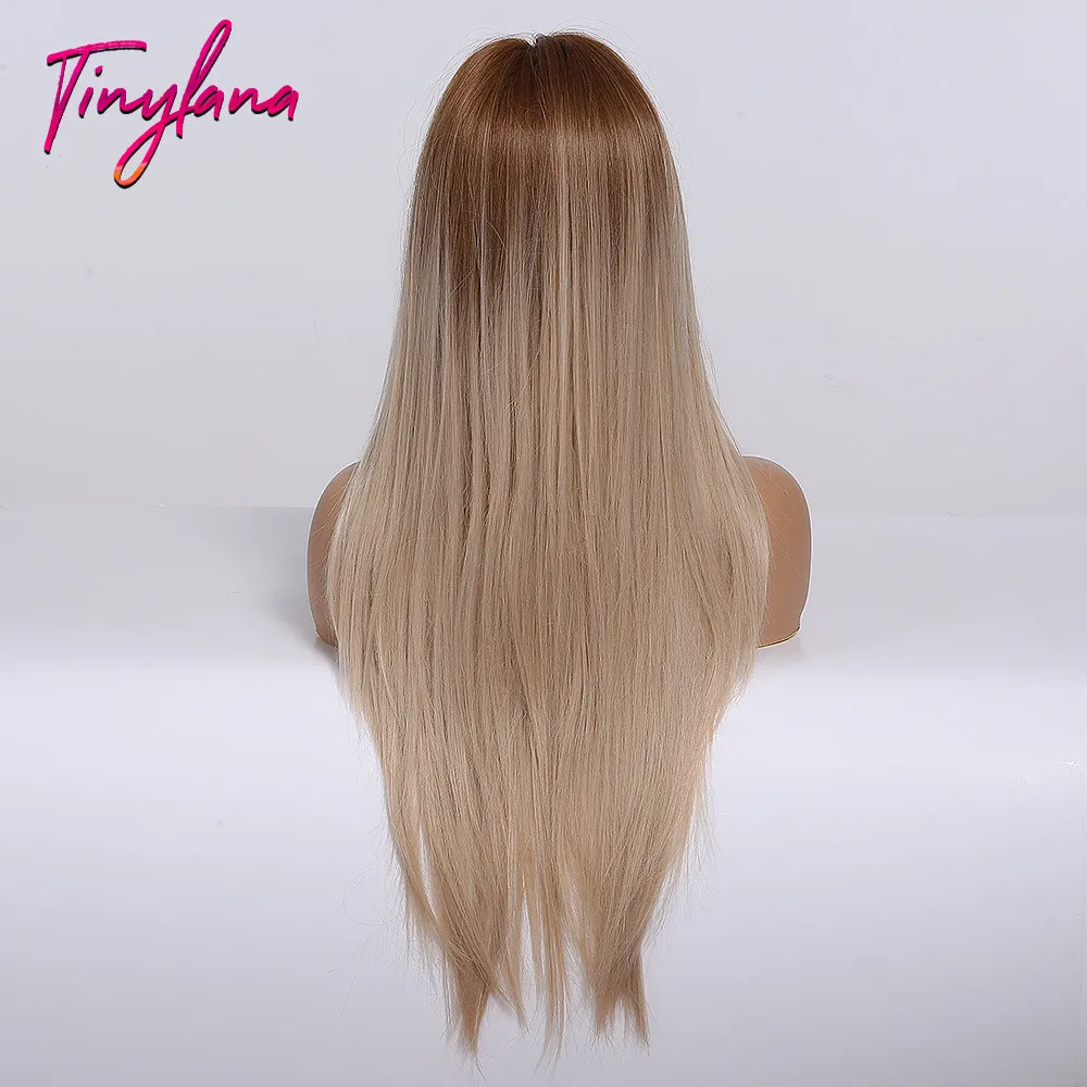 Крошечная Лана Омбре черные коричневые золотые синтетические парики с челкой