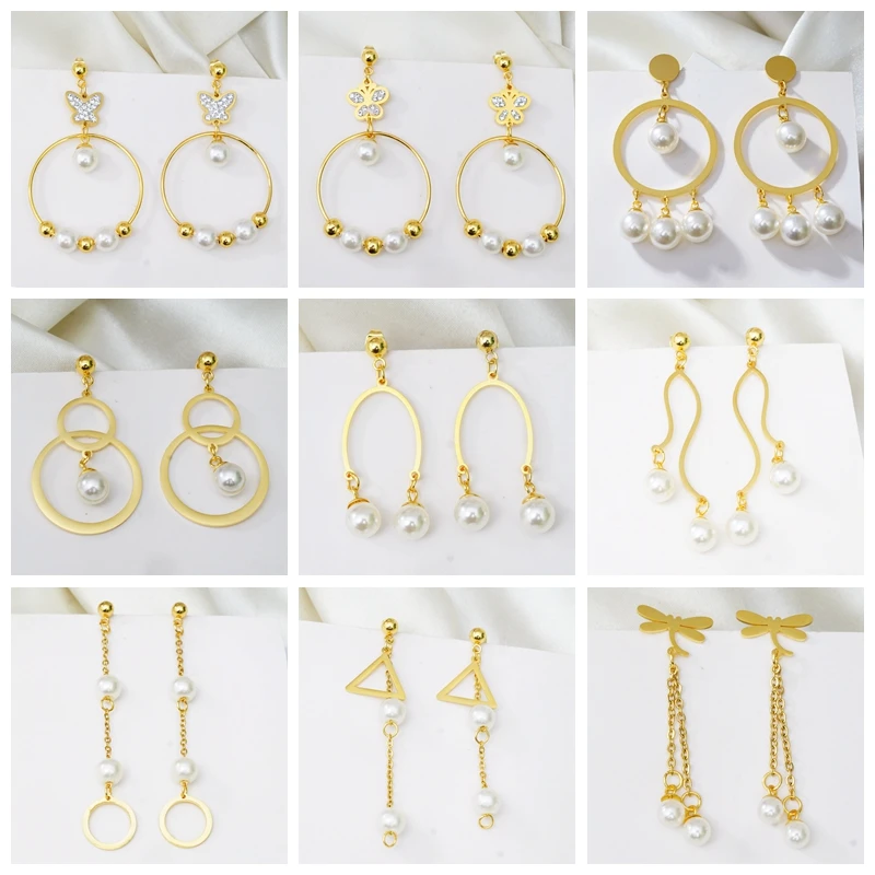 Женские серьги из нержавеющей стали сережки золотого цвета со стразами и