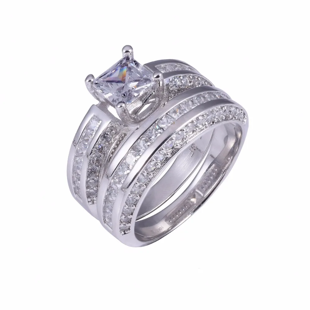 Роскошные комплекты колец с белым топазом в стиле принцессы 2 1 Обручальное