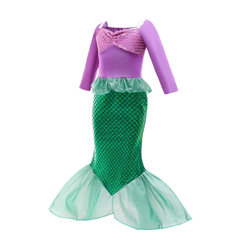 2022 Halloween Little Mermaid Princess Cosplay Costume Girl Dress up Fancy Baby Sequin Tails Party Holiday | Тематическая одежда и