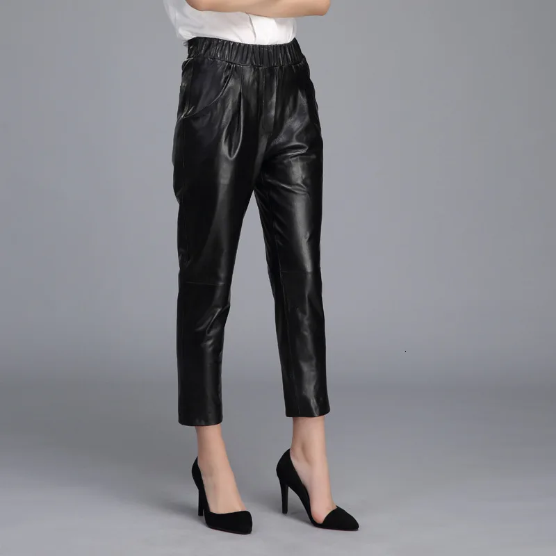 Высокое качество новинка 2020 прямые женские брюки из натуральной кожи