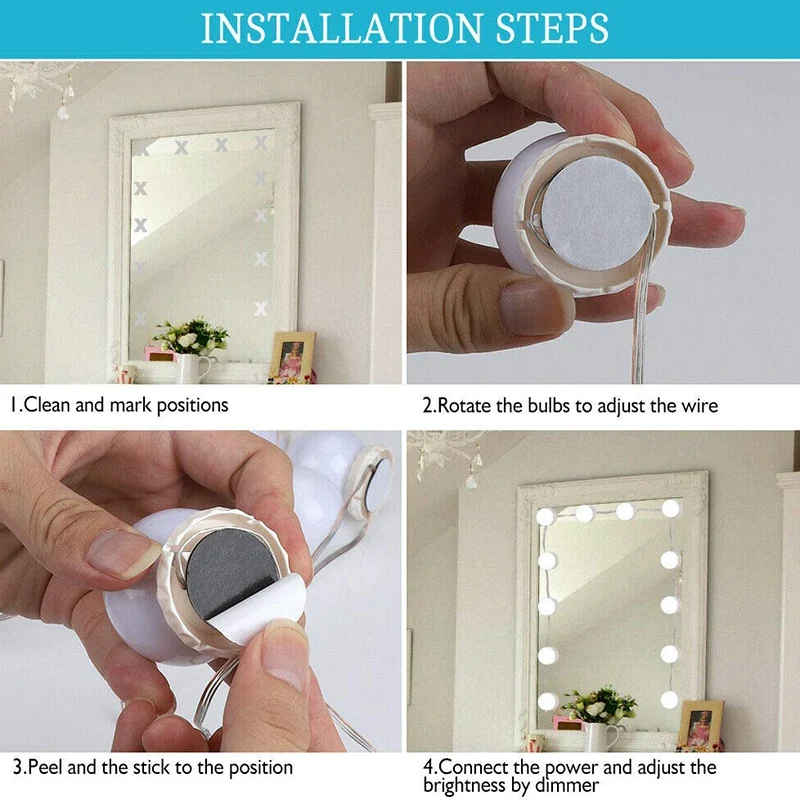 

Vanity Mirror Lights Kit DIY 3 Color LED Dimmable/Removable Light Bulbs Lighting Fixture Strip for Makeup Vanity Table Set in Dr