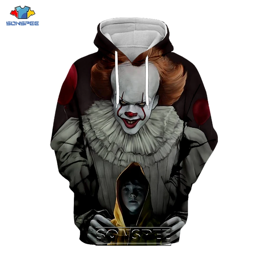 

SONSPEE Men Women Hoodie Casual Sweatshirt Pennywise IT Clown Horror 3D Print Autumn Harajuku Horror mask Hoodies