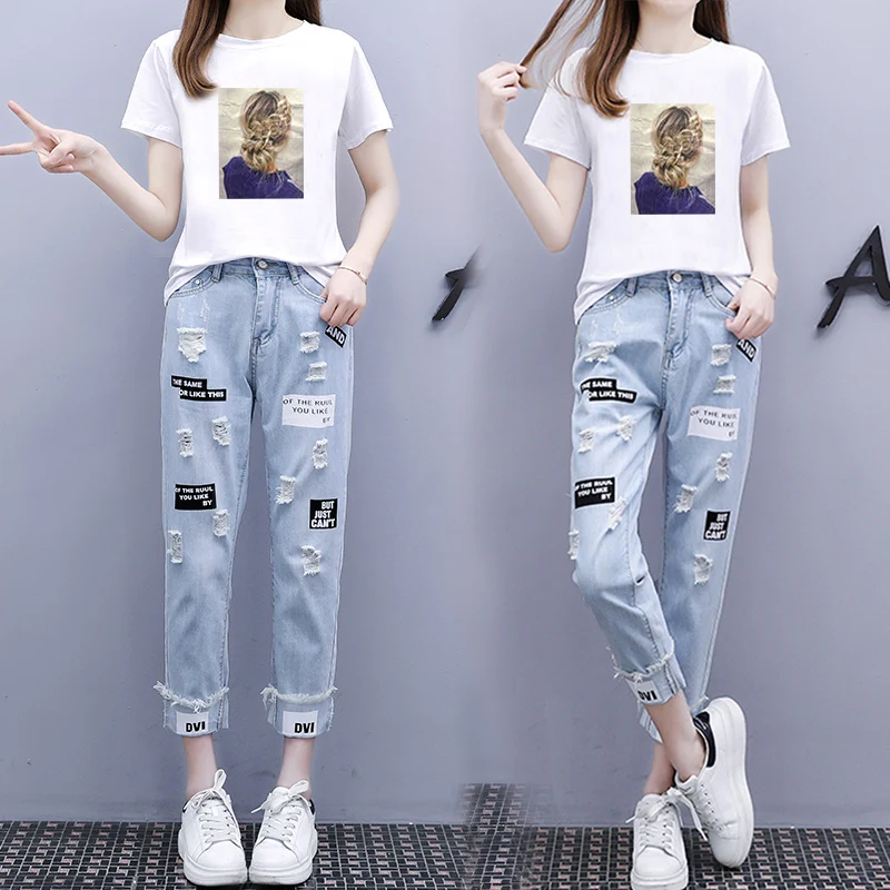 Комплект из 2 предметов хлопковая футболка с коротким рукавом и джинсы