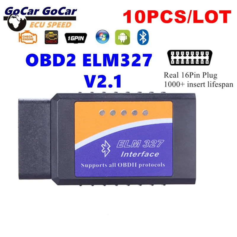 

10pcs/Lot OBD2 Tester ELM327 V2.1 OBD2 16Pin Diagnostic Tool Works Android/Symbian/PC Bluetooth V2.0 ELM 327 Code Reader