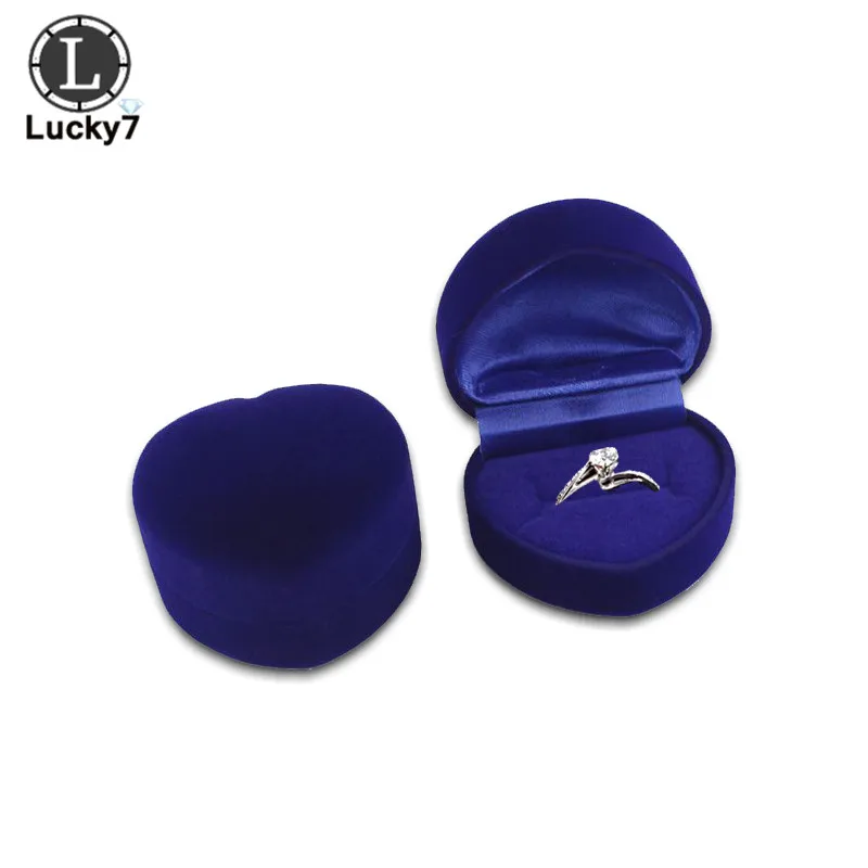 Blue Бархатная коробка для кольца в форме сердца, свадебные коробки для ювелирных изделий, Подарочный чехол, держатель для влюбленных - Цвет: Blue