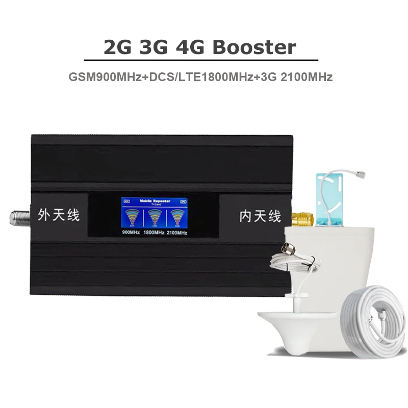 Трехдиапазонный ретранслятор сотового сигнала 2G 3G 4G Усилитель GSM 900 1800 2100 дюйма