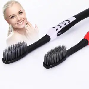 Зубная щетка с бамбуковым углем, 4 шт., двойная Ультрамягкая зубная щетка es с черными насадками, мягкая щетина, нанозубная щетка