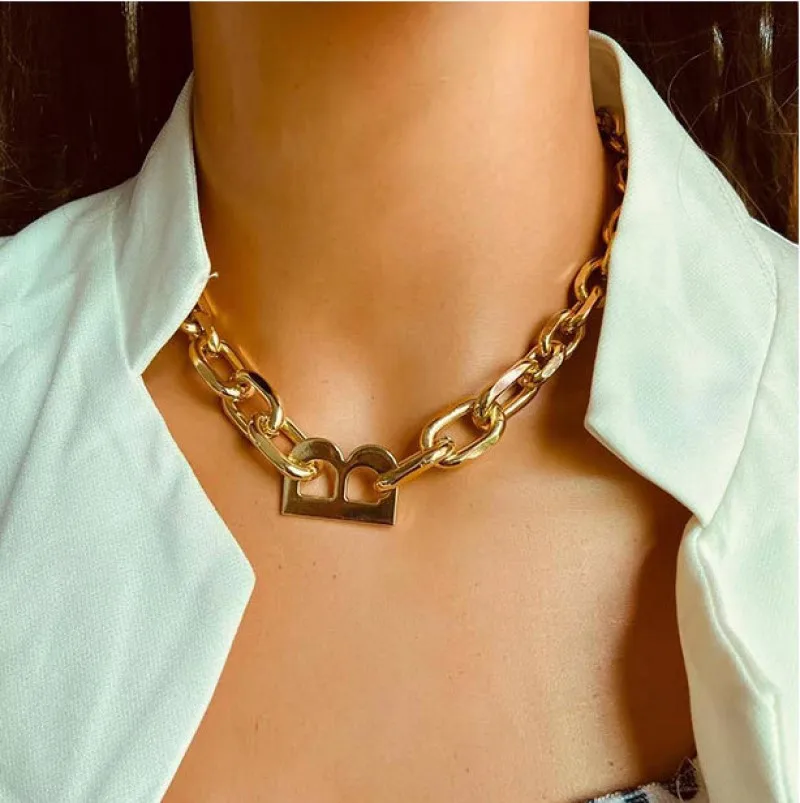 

New Fashion Thick Letter B Chain Choker Necklace Womens Vintage Golden Crude Chain Alloy lLetter B Pendant Necklace Jewelry