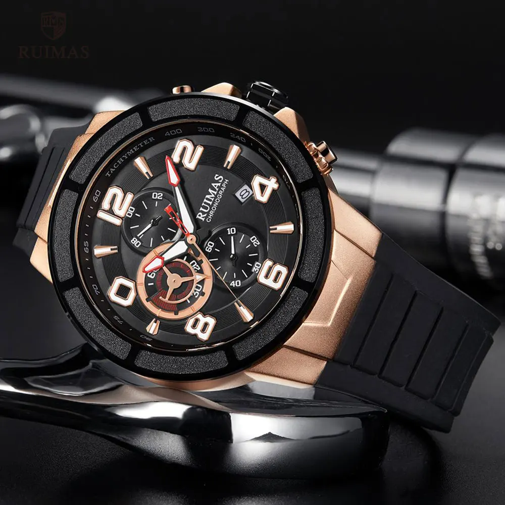 Мужские спортивные часы RUIMAS водонепроницаемые наручные с силиконовым ремешком