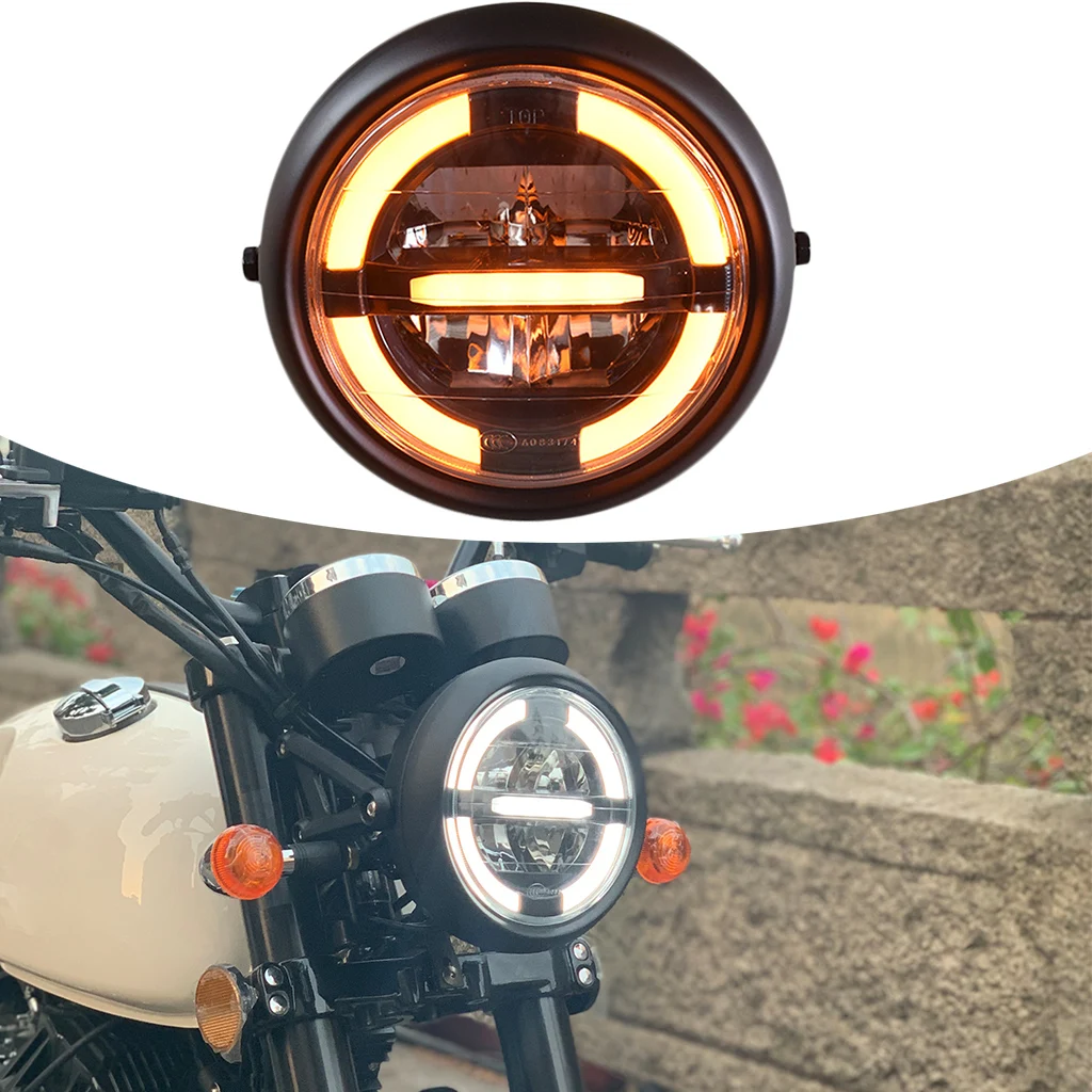 

7.4inch Motorcycle Round LED Halo Headlight Bulb Projector Yellow