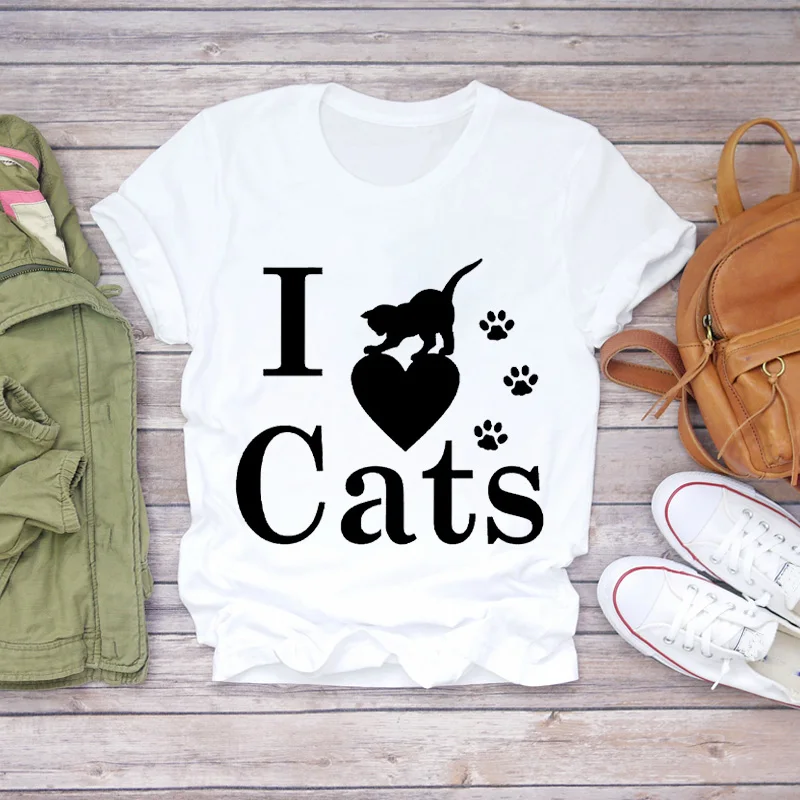 

Cat Love Heartbeat Paw Animal Print Tshirt Girl Harajuku Casual White Tops Tee Summer Female T-Shirt Short Sleeve,Drop Shipping