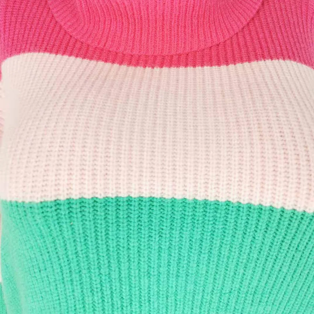 

Turtleneck Multi Color Patchwork Long Sleevs Pullover Sweater Warm Autumn and Winter New All-Matching Women Tops