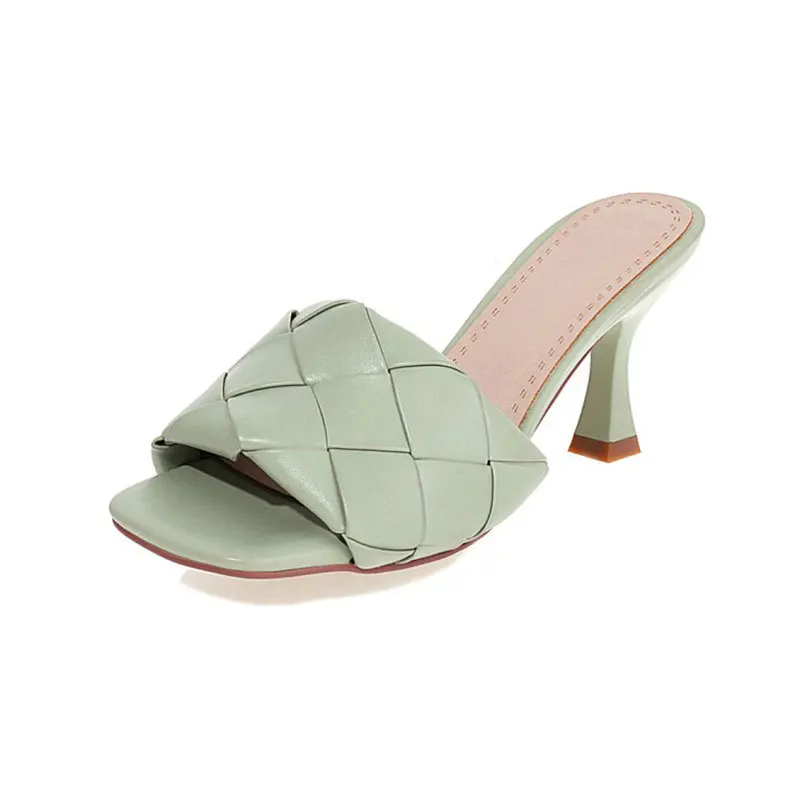 

Shoes Womens Slippers Outdoor Slides Low Heeled Mules Square Toe Big Size Summer High Rome Rubber Fabric PU Basic Hoof High-Heel